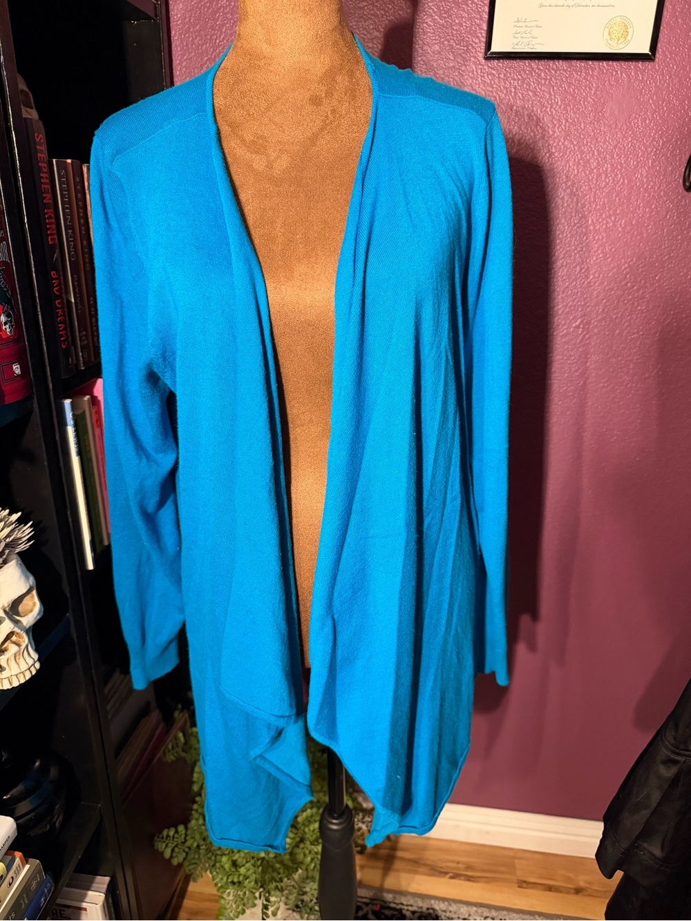 Thalia Sodi vibrant turquoise Open-Front Cardi. Cottagecore, officecore boho